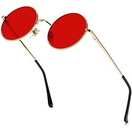 EYLRIM Red Lens Circle Glasses Small Round Polarized Sunglasses for Women Men Retro Hippie Style Circle Sun Glasses(Gold/Clear Red)