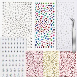 3240 Piezas Autoadhesivas Brillos para Decorar, 7 Hojas Gemas Faciales