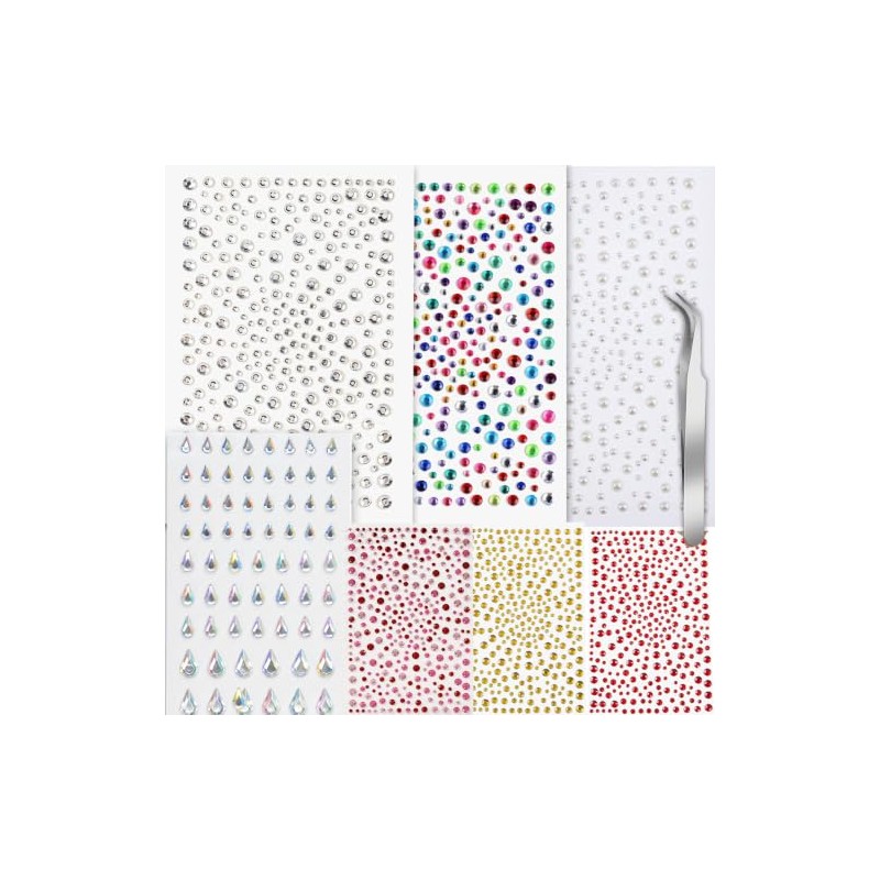 3240 Piezas Autoadhesivas Brillos para Decorar, 7 Hojas Gemas Faciales