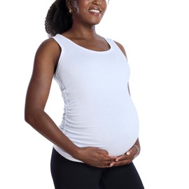 Motherhood Maternity Women's Side Ruched Scoop Neck Pregnancy Tank Top, White, Large