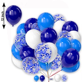 Plain Round Balloons 12 Inch White Blue and Light-Blue with Blue Confetti Balloons Pack of 25 Combo Balloons for Kids Party Birthday Baby Shower Wedding Party.
