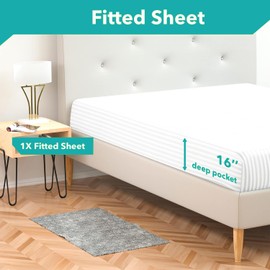 Saferay Green 1 Cal King Fitted Sheet, 100% Organic Cotton California King Sheet, Hotel Quality 800 Thread Count Fitted Sheet, Premium Deep Pocket Upto 16" Cal King Fitted Sheet: White Striped