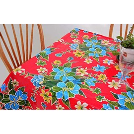 First Choice Vinyls Alux - Waterproof Oilcloth Table Cloth - Wipeable Tablecloths for Picnic - Non-Fading Plastic Table Cover with Better Than Flannel Backing - Hibiscus Red (55x70in Rectangle)