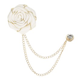 M METERXITY Rose Flower Brooch Pin for Men Suit, Cloth Flower Lapel Pin with Gold Badge Tassel Chain Brooches for Men Wedding Accessories/Prom/Party [Beige White]