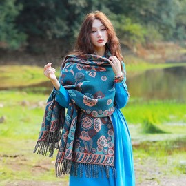 First Choose Women's Blanket Chunky, Pashmina Shawls Wraps Oversized Winter & Fall Warm Scarfs Soft Cashmere Feel for Women, Darkcyan, Large