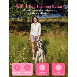 Dog Shock Collar For 2 Dogs, 3300Ft 4 in 1 Dog Training Collar with Beep, Vibration, Shock & Boost Shock, IPX7 Waterproof Rechargeable Bark Shock Collar for Large Medium Dogs(10-120lbs), Security Lock