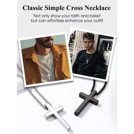 Bestyle Cool Black Cross Pendant Necklaces for Men Women Jesus Cross Pendant Chain 24 Inch, Religious Gifts for Men Dad Husband Grandpa