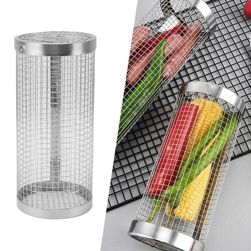 BBQ Net Tube Rolling Grilling Basket Stainless Steel Wire Mesh