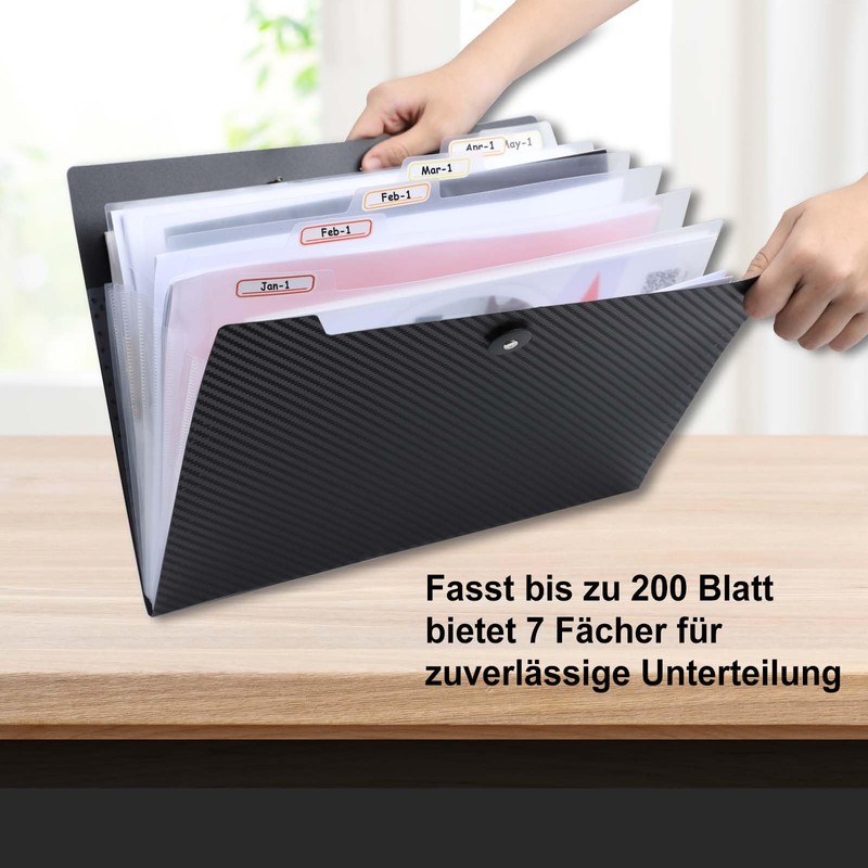 DoocliB Document Folder A4 7 Compartments, Expanding File with Labels,