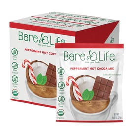 Bare Life: Dairy Free Peppermint Hot Cocoa Mix | Single Serving 0.95 Oz (10 Pack) | Gluten Free, Vegan, Organic, Plant Based, Paleo, Soy Free, Corn Free, Lactose Free, Refined Sugar Free Hot Chocolate