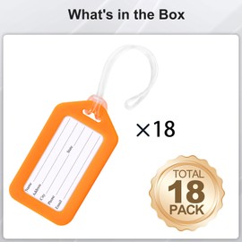 18 Pack Luggage Tag Bright Luggage Tags for Suitcases Bag Tags Name Tags for Kids Travel Accessories Must Haves by Sodsay (Orange)