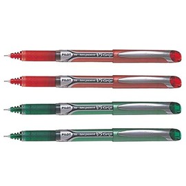 Pilot Hi-Tecpoint V5 Grip Liquid Ink Rollerball Pen - Fine Tip - (Red 2 & Green 2)