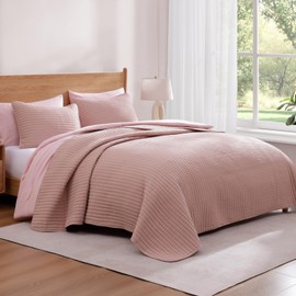 WRENSONGE Twin Quilt-2 Pieces Lightweight Bedspreads Rust Pink Twin Quilt Bedding Set for All Seasons, Soft Summer Coverlet Suitable for Bed, Couch, Quilted Blanket