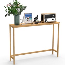 WRONWA Bamboo Console Table for Entryway, 40'' Long Sofa Table Behind Couch for Living Room, Slim Console Table for Narrow Hallway
