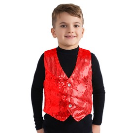 Dress Up America Sequin Vest - Kids Shiny Dance Vest - Sparkly Waistcoat For Kids - Red Party Costume