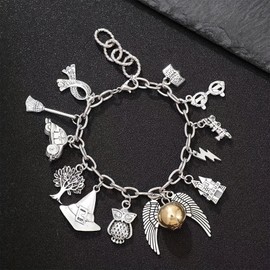 Novadex Charm Bracelets for Women Men, Fantasy Wizardry Themed Adjustable Bracelet with 12 Iconic Charms & Golden Ball Magic Story Birthday Christmas Gift
