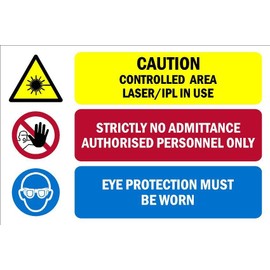 Caution, controlled area, Laser/IPL in use, safety sign - 1mm flexible Plastic sign (200mm x 150mm)