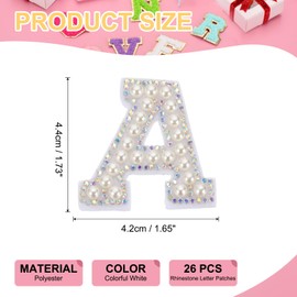PATIKIL Strass-Buchstaben-Aufnäher, 26 Stück, Anfangsbuchstaben A-Z, selbstklebender Aufnäher, bestickter Stoff, 4,4 cm, Alphabet-Aufkleber für Kleidung, Hüte, Make-up, Taschen, DIY, buntes Weiß