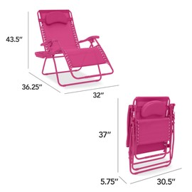 Best Choice Products Oversized Zero Gravity Chair, Folding Outdoor Patio Lounge Recliner w/Cup Holder Accessory Tray, Pillow - Hot Pink