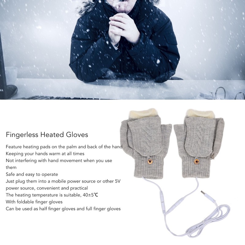 USB Heating Gloves Warm Cotton Full Finger and Half Fingerless
