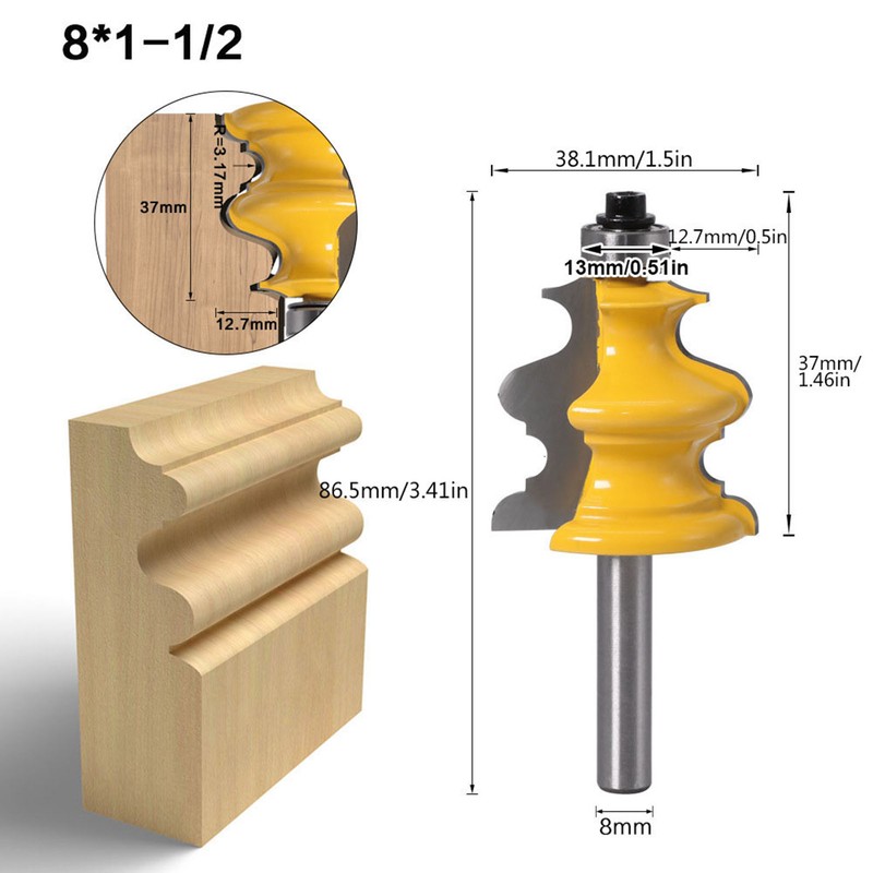 5pcs 8mm Shank Handrail Router Bit Cabinet Door Top Line