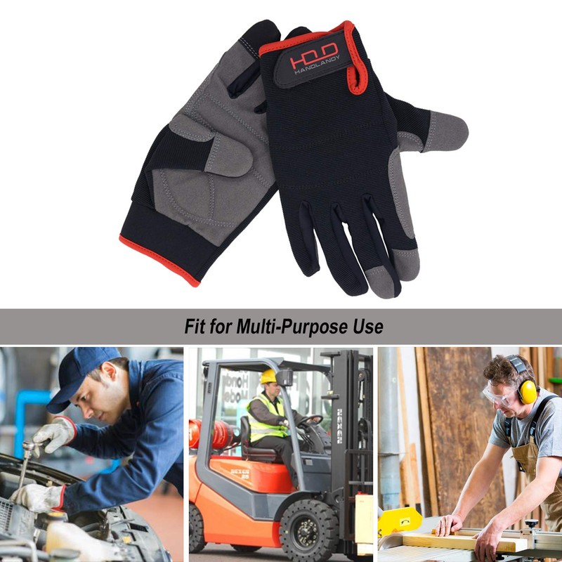 Handlandy Mens Work Gloves Touch screen, Synthetic Leather Utility Breathable