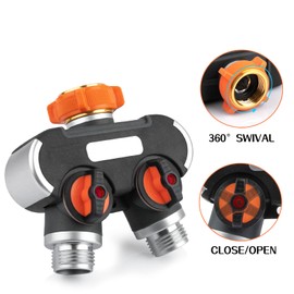 Garden Hose Splitter 2 Way Heavy Duty,Two Way Water Hose Splitter,High Flow Spigot Bib Hose Adapter Easy to Install with Shut Off Valve for Outdoor Faucet, Sprinkler, Drip Irrigation Systems, Lawns