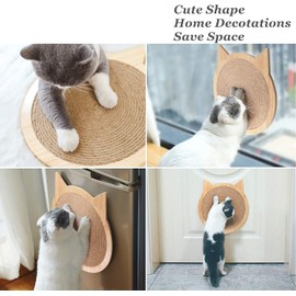 HC Cat Shape Scratching Pads for Cats Kittens, Wall Sisal Cat Scratcher Scratch Board with Strong Sucker, Wooden Cat Toy Furniture (M)