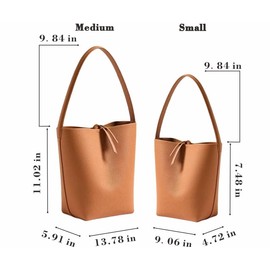 Handcrafted Leather Bucket Bag, Tote Bag, Hand Bag for Women. First Layer Pebble-grained Calfskin, the Row of Stitching, Brown Cotton Insert Pocket (brown, Medium)