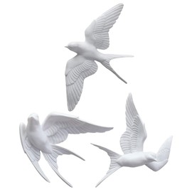 GANAZONO Swallows Bird Wall Sculpture 3pcs 3D Flying Swallow Wall Art Bird Statue Ornament Artistic Wall Decoration for Home Living Room Porch