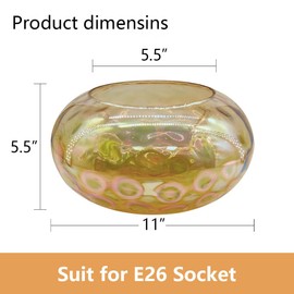 Wrlmfy 11" Hammered Glass Shade Replacement for E26 Pendant Lights, Chandeliers, Table Desk Floor Lamps and Wall Sconces, Champagne Amber Lampshade for Vanity Light, Dia 11", Height 5.5", Fitter 1.65"