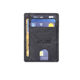 DUO DUFFEL Genuine Leather Slim Wallet | RFID Blocking Skinny Minimal Thin Front Pocket Wallet Sleeve Card Holder (Black)