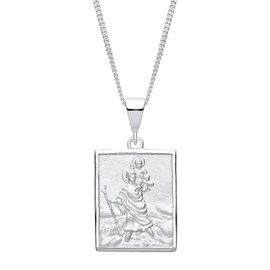 Old English Jewellers Sterling Silver Rectangle St Christopher Pendant 16 18 20 inch Chain Necklace (20)