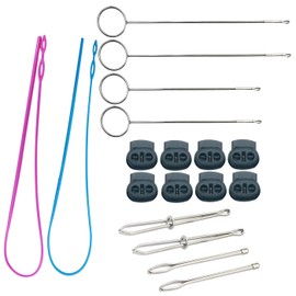 Markeny 18 Pieces Drawstring Threader Set, Threader Drawstring Replacement Tools Metal Pull Threader and Long Plastic Drawstring Threader Hook Stainless Steel Loop Cord Locks