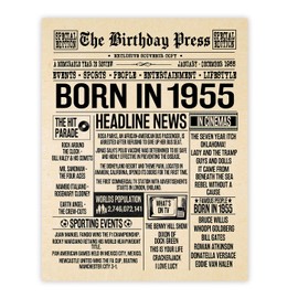 Stuff4 70th Birthday Poster Unframed - Born In 1955 Newspaper - Happy 70th Birthday Gifts for Men Women Vintage Retro Back In 1955, 8x10 Inch Seventy Seventieth Bday Party Decor Decoration
