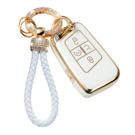 FOB Car Key Case with Lanyard | High Quality Soft TPU Full Protection | Protective Case for 3-Button Car Key | Compatible with VW Volkswagen Tiguan Atlas Jetta Passat Golf Alltrack, White