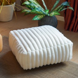 Artbloss Unstuffed Pouf Ottoman Cover Soft Storage Extra Seat Farmhouse Comfortable Bohemian Poufs Accent Footrest 20x20x8 Inches for Living Room Bedroom Study Nook (White, Square)