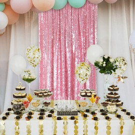 ShinyBeauty Sequin Curtains Backdrop 0.6x2.4m, Fuchsia Pink Glitter Curtains Sequin Fabric Photo Backdrop Pink Gold Wedding Backdrop Curtain Baby Shower Decor Birthday Backdrop