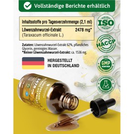 118 ml Dandelion Root Extract Drops - 2,478 mg Dandelion Extract - 2 Month Supply - Produced in Germany - Dandelion Root Extract Liquid Extract Dietary Supplement - Alcohol & Sugar Free