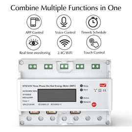 eMylo Smart WiFi Energiemessgerät, 3-Phasen-DIN-Schienen LCD-Digitalzähler, Stromverbrauchsmessgerät, 80A 230-400V, Unterstützung Alexa Google Assistant App Fernsteuerung für Haus, Wohnung