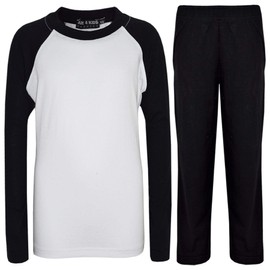 A2Z 4 Kids Girls Boys Pjs Plain Pyjamas Set Lounge Suit Top Bottom - PJS Plain Black 9-10