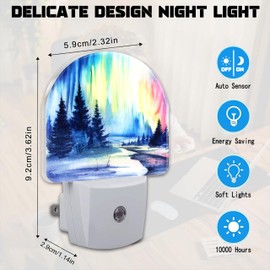 Northern Lights and Forest Night Light for Kids,Winter Aurora Borealis Fir Trees Plug in Night Light with Dusk to Dawn Sensor, 0.5w Energy Saving Nightlight for Hallway Stairway Kitchen Bedroom