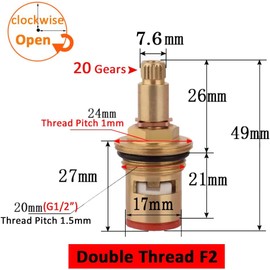 Válvula de cartucho de cerámica para grifo, reemplazo de cartuchos de disco cerámico de latón G1/2" para agua fría y caliente (Tipo F2- H49mm)