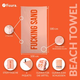 FISURA Large Beach Towel F*cking Sand Lightweight Microfibre Towel for Pool Beach Camping Picnic Anti Sand Quick Drying Original Gift 180x100cm