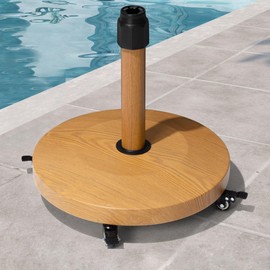 VredHom Patio Umbrella Base with 4 Wheels, 44lbs Round Heavy Duty Concrete Stand for Outdoor Market Umbrella, Teak