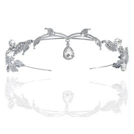 UILYNIU Leaf Crown Women's Girls Tiara Women's Crown Elf Tiara Crown Girls Princess Crown Birthday Silver Rhinestone Tiara for Elf Princess Costume Wedding Birthday Cosplay Party, PVC, No