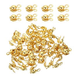 sourcing map 50 Pcs 3.2mm Crimp End Caps, Clamshell Cord End Cap Connector Clasp Bead Tips Knot Covers Calotte End Crimp for DIY Jewelry Making, 18K Gold