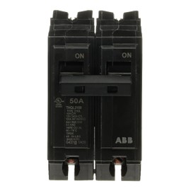 ABB Q-Line® THQL2150 50A Circuit Breaker • 50 Amp Double Pole Breaker, 120/240 VAC, 10 kAIC • Thermal Magnetic Trip • Long-Time & Instantaneous Protection (LI) • Plug-in Mount