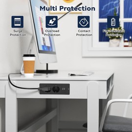 Fockety Built-in Power Strip, 3000 W, Flush-Mounted Table Socket with 2 Sockets, 2 USB-A Ports, Hidden Furniture Socket with Surge Protection for Conference Table,