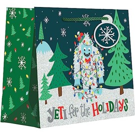 Jillson Roberts Medium Christmas Gift Bags with Holographic Accents, Yetis (12 Count)